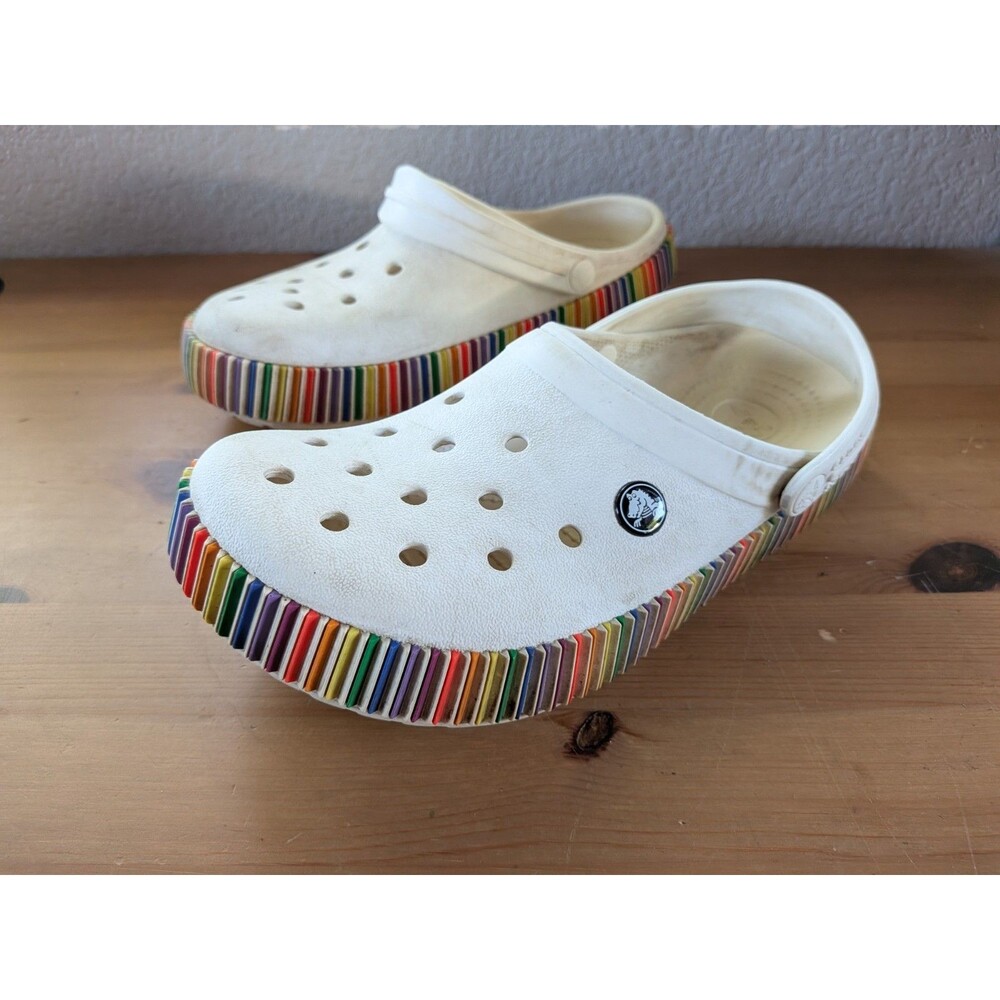 Crocs White Sandals Rainbow Gay Pride M7 W9